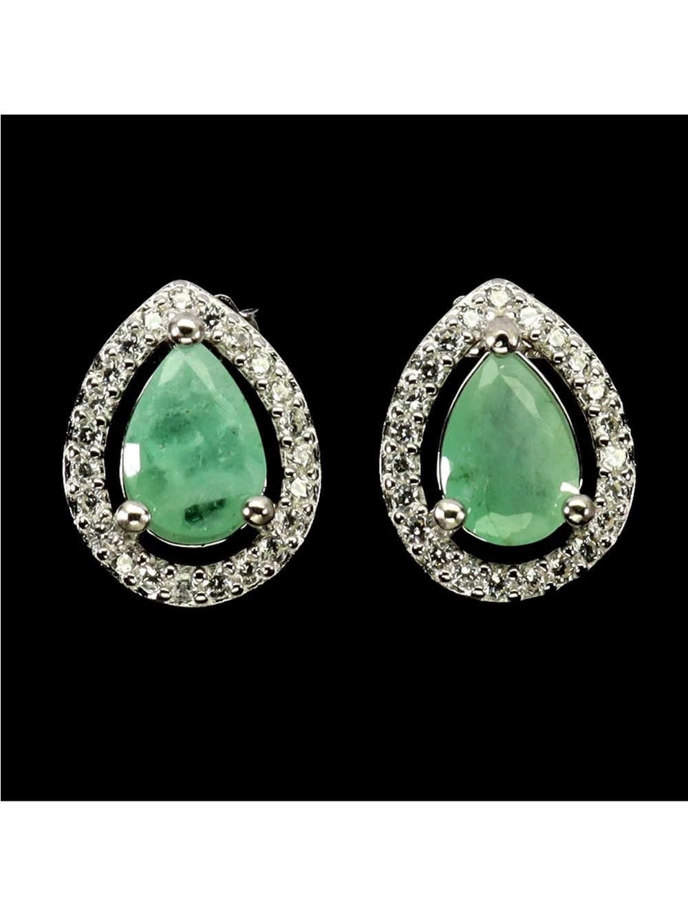 Beautiful 1CT Emerald Teardrop Earrings with Zircon Halo in 925 Sterling Silver